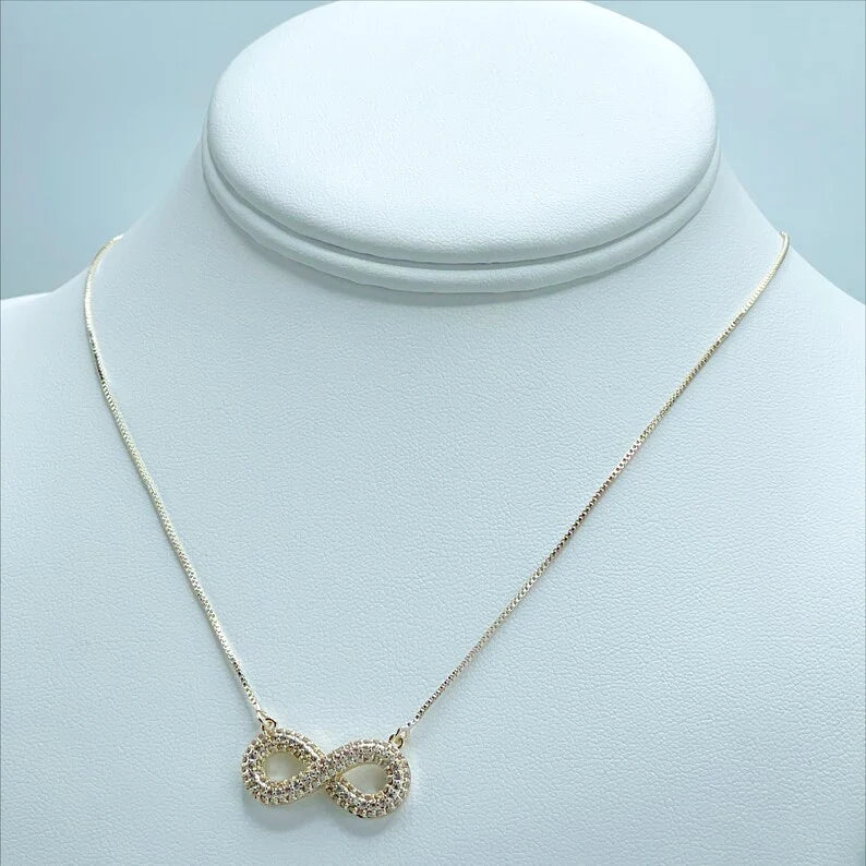 Set Box Link Chain 1mm with 25mm Infinity Sign Necklace or Earrings 18k Gold Filled. Bundle and Save. FREE SHIPPING on orders of $100 and over.  Sam's Jewelry World USA.