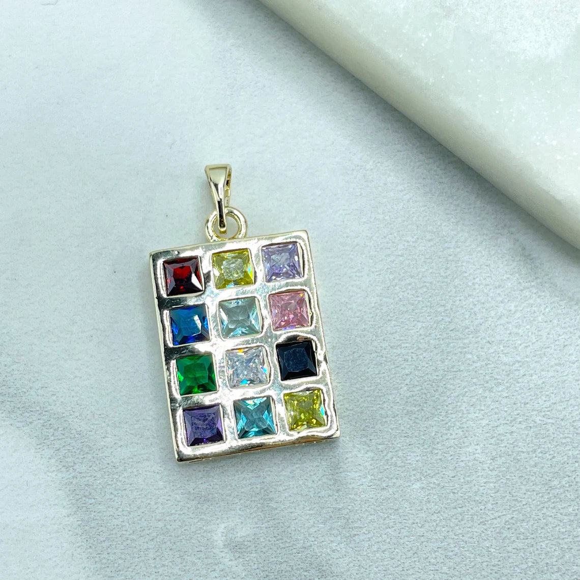 Pendant 12 Tribes of Israel Multi Color Stones on Square Pendant 18K Gold Filled. Bundle and Save. FREE SHIPPING on orders of $100 and over.  Sam's Jewelry World USA.