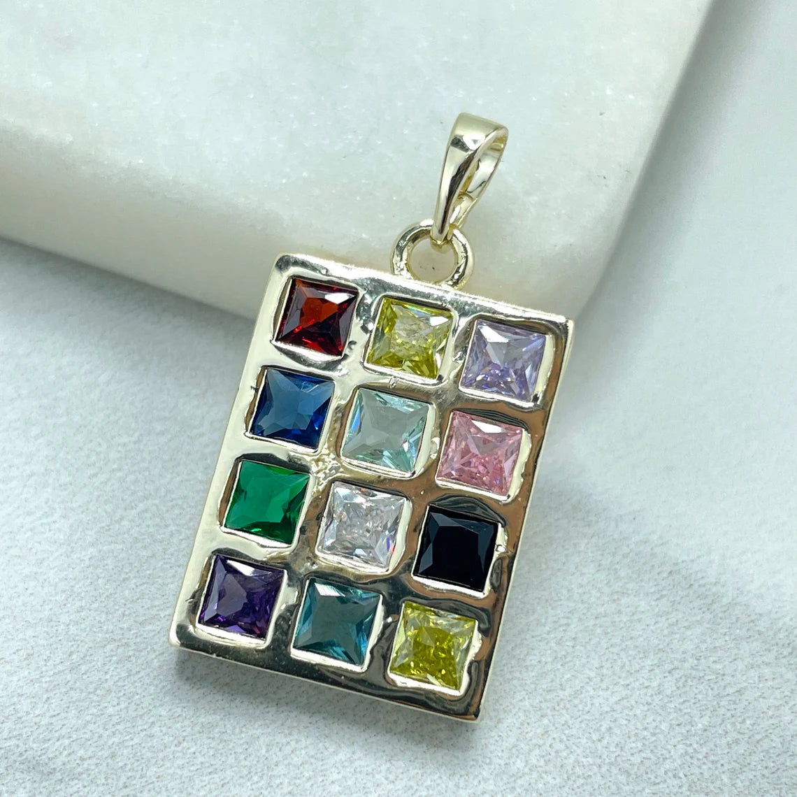 Pendant 12 Tribes of Israel Multi Color Stones on Square Pendant 18K Gold Filled. Bundle and Save. FREE SHIPPING on orders of $100 and over.  Sam's Jewelry World USA.