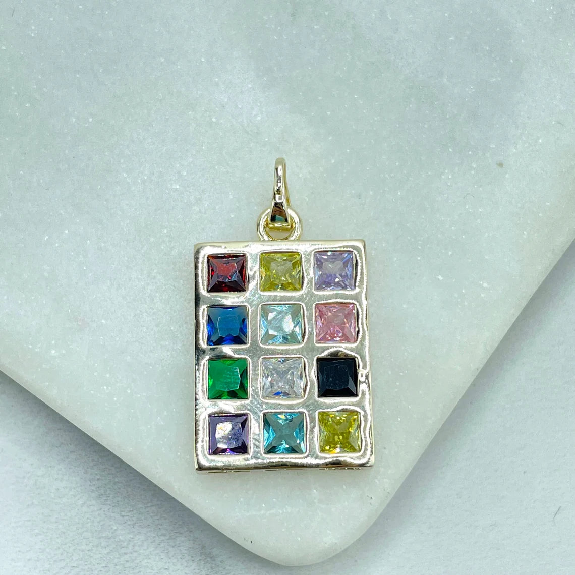 Pendant 12 Tribes of Israel Multi Color Stones on Square Pendant 18K Gold Filled. Bundle and Save. FREE SHIPPING on orders of $100 and over.  Sam's Jewelry World USA.